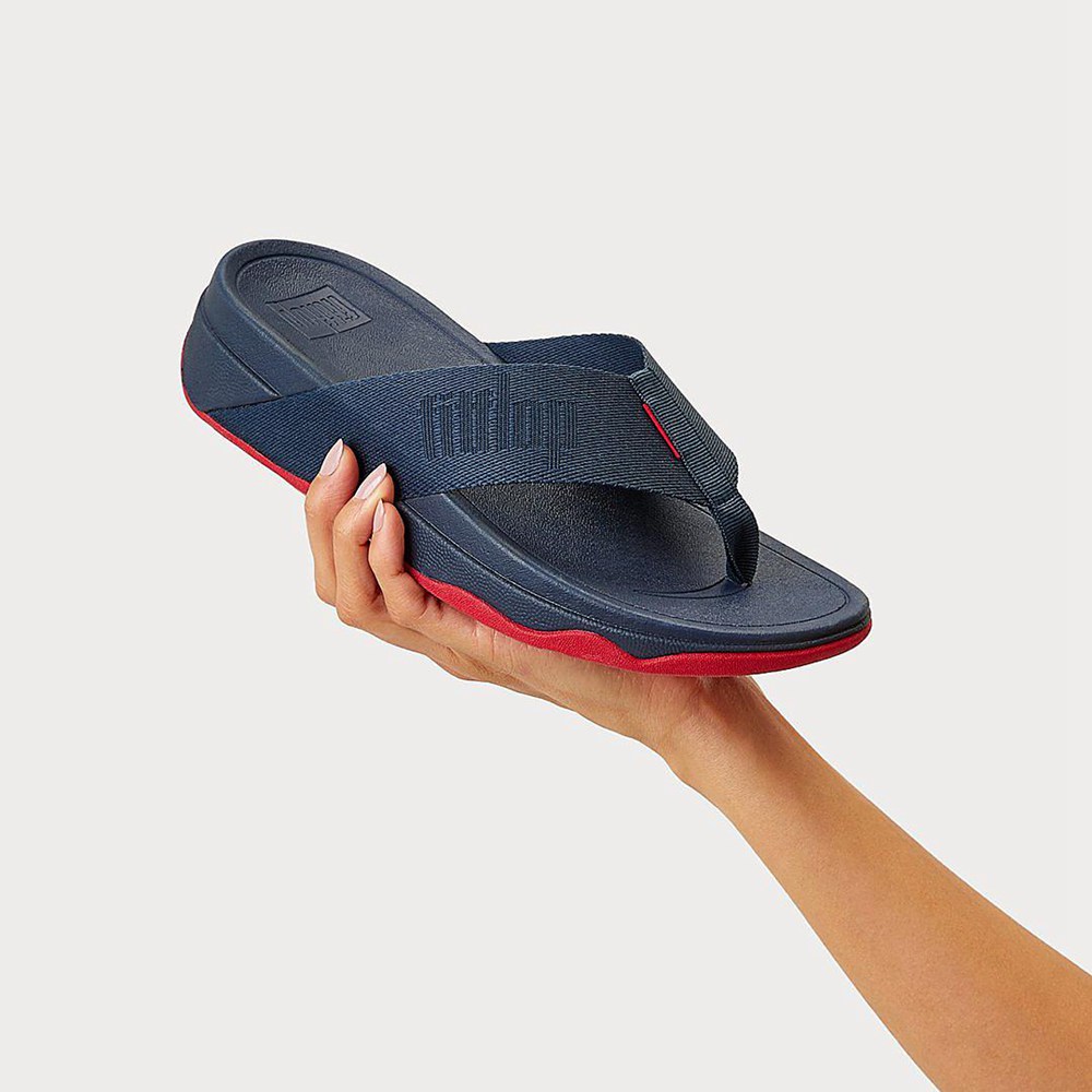 Fitflop Womens Sandals - Surfa Woven Logo Toe-post - Navy - 107-HMYADI
